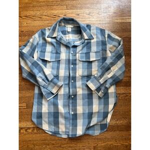 HM Blue White Plaid Oversized Shacket Button Down Flannel Shirt‎ Jacket XS